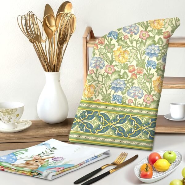 4Pcs Vintage Flower Kitchen Tea Towels 100% Cotton Colorful Leaves Hand Towels Multiple Uses Quick Dry Dish Cloth for Table, Kitchen Decor, Housewarming Gifts - Image 2