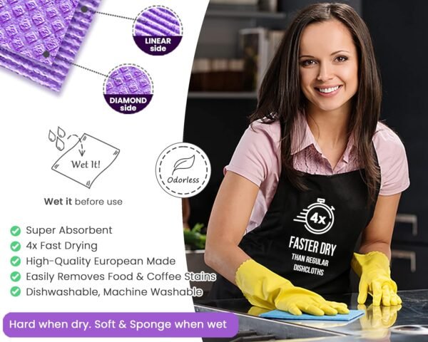 [12Pack+1Loofah Dish Sponge] 100% Natural Biodegradable Swedish Dishcloths for Kitchen | No-Discoloration, No-Odor, Super Absorbent Dish Sponge | Paper Towel, Dust Wipes Replacement - Image 6