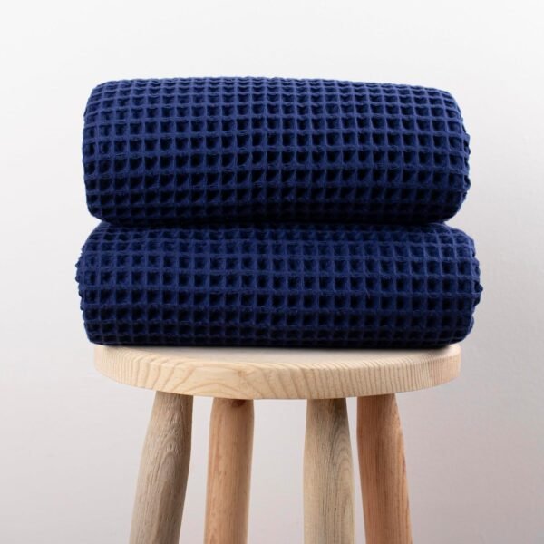 Püskül Waffle Weave Bath Towels, Organic 100% Turkish Cotton, 32X63 Inches 2-Pack (Navy Blue) - Image 8