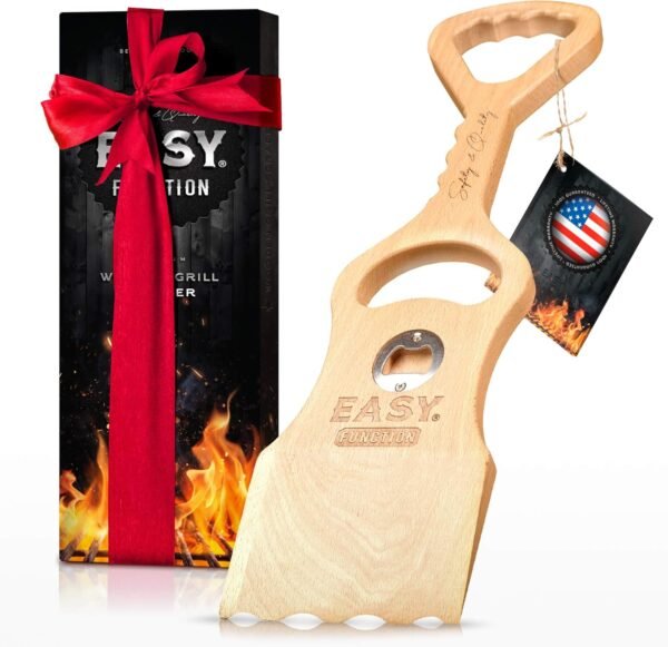 Wood Grill Scraper - Wooden Alternative for A BBQ Grill Brush, Made from Natural Pine Hardwood - Uses The New EasyShape Technology for Safe Cleaning & Bristle Free Barbecue