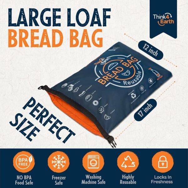 Think4Earth® - (2 Pack) Bread Bag - Reusable freezer bread bag for homemade bread maker gift giving - Bread Container for Sourdough Loafs Storage, Large Bread Bags for Homemade Bread with Lining - Image 3