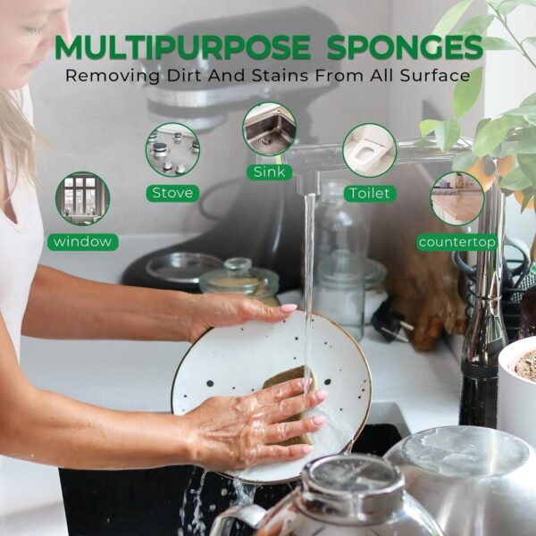 Rail Natural Kitchen Sponges - Effortless Scrub and Plant Based - Pack of 12 Biodegradable Wood Pulp Cleaning Sponges - Image 3