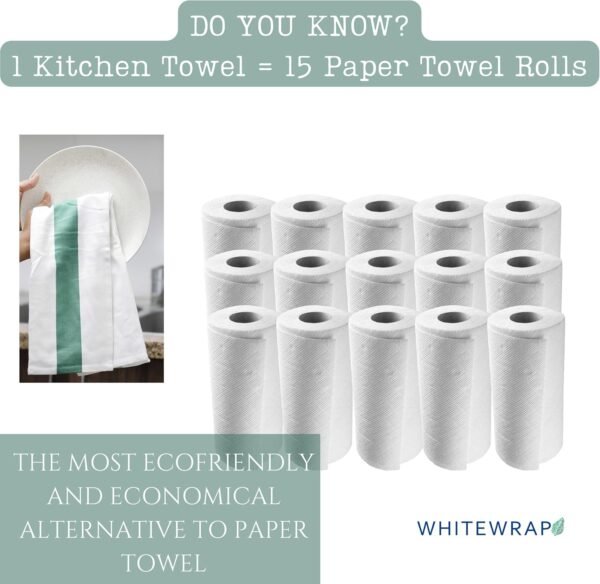 Kitchen Towels | Cotton Dish Towels for Drying Dishes| Absorbent Kitchen Dish Towels, Dishcloths| Tea Towels for Embroidery|15"x25" Stripe Green Towels 6-Pack - Image 2