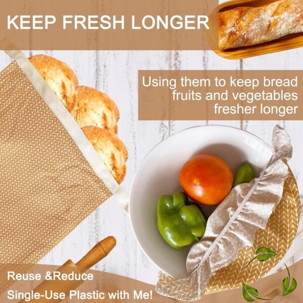 Reusable Beeswax Bread Bag - Cotton Beeswax Bread Bags With Cotton Bowl Cover Set for Homemade Bread,Freezer Storage Bag to Keep Fresh,Sourdough Bread Food Bag Baking Set - Image 5