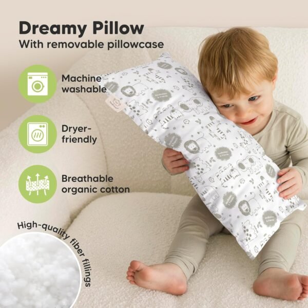 Toddler Pillow with Pillowcase - 10x18 My Little Dreamy Pillow, Organic Toddler Pillows for Sleeping, Kids Pillow, Small Pillows, Toddler Travel Pillows for Sleeping, Toddler Bed Pillows (KeaSafari) - Image 4