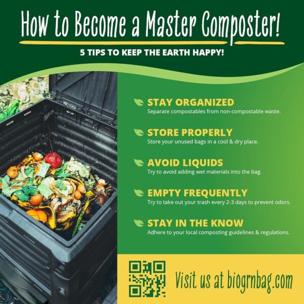 55 Gallon Compostable Trash Bags Flat-Top, Heavy Duty Extra Thick 1.57 Mil, 208.2 Liter, 12 Bags, Large Lawn and Yard Waste Bag, ASTM D6400, US BPI and OK Compost Home Certified - Image 7