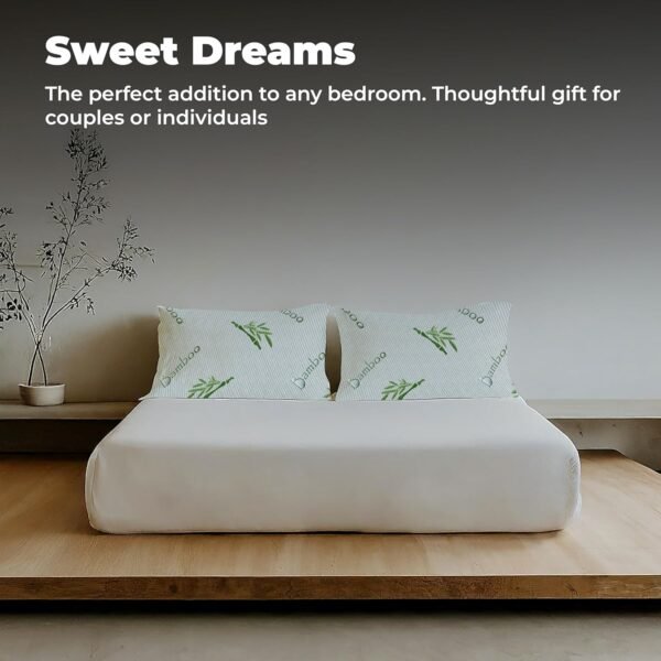 OMEO 2 Pack Queen Size Rayon Derived from Bamboo Pillow for Sleeping Shredded Memory Foam Bed Pillows for Side, Back and Stomach Sleepers, Soft, Cooling, Adjustable and Washable Cover 20" x 30" - Image 6