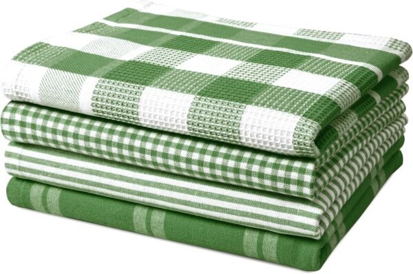 LANE LINEN 100% Cotton Kitchen Dish Cloths, Ultra Soft Absorbent Quick Drying Dish Towels, Multiweave Wash Cloths Dish Towel Sets, 13x28 Inches, 4 Pack - Olive - Image 2