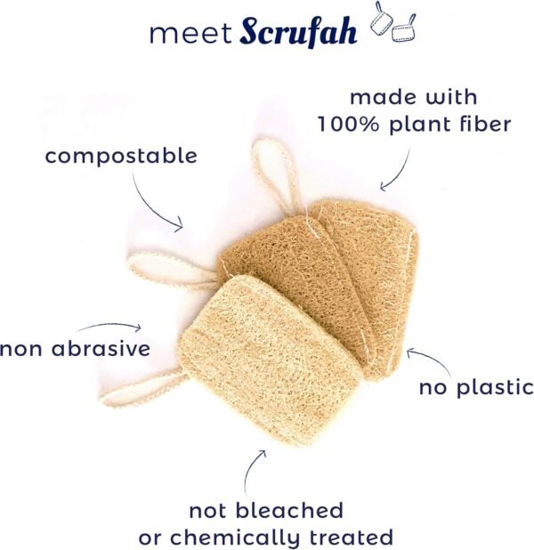 Scrufah, Eco-Friendly Natural Kitchen Dish Sponge. Zero Waste Kitchen. Compostable, Biodegradable & Plastic Free Cleaning Tool (3pc) - Image 2