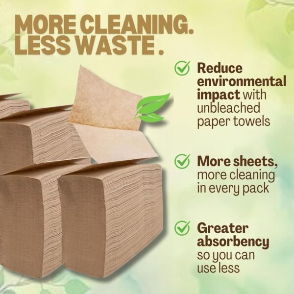 1250ct Organic Unbleached Z Fold Paper Towels, 100% Post-Consumer Waste Practical Multifold Brown Paper Towels Bulk – Paper Towel – All-Natural Recycled Tri Fold Paper Towels Bulk - Image 2