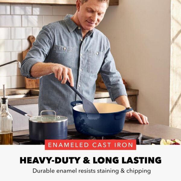 GreenPan x Bobby Flay 5.5QT Enameled Cast Iron Round Dutch Oven with Lid, Dual Handles, Oven Safe to 500F & Induction Suitable, Self Basting Lid, Ultra-Durable, Sear, Braising, Bread, Stews, Cobalt - Image 2