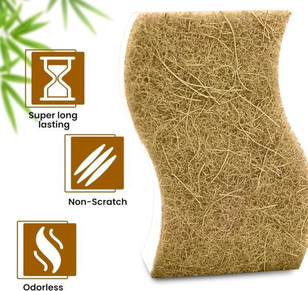 Natural Kitchen Sponge –12-Pack Biodegradable Sponges for Dishes –Compostable Dish Washing Scrubbers – Eco Friendly Non-Scratch Cellulose & Coconut Husk Scrubber Sponges for Cleaning - Image 4