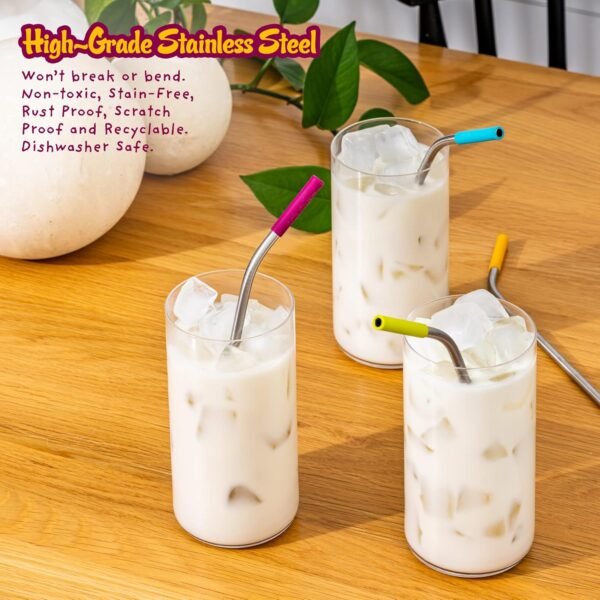 Premium Reusable Stainless Steel Drinking Straws With Silicone Tips + Patented Straw Cleaners and Carrying Case - 9” Long Metal With Curved Bend for 20/30/32oz Tumblers - Image 7