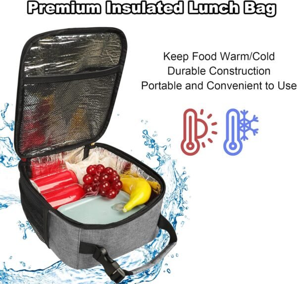 Femuar Lunch Box for Men Women Adults, Small Lunchbox for Work Picnic - Reusable Lunch bag Portable Lunch tote, Grey - Image 5