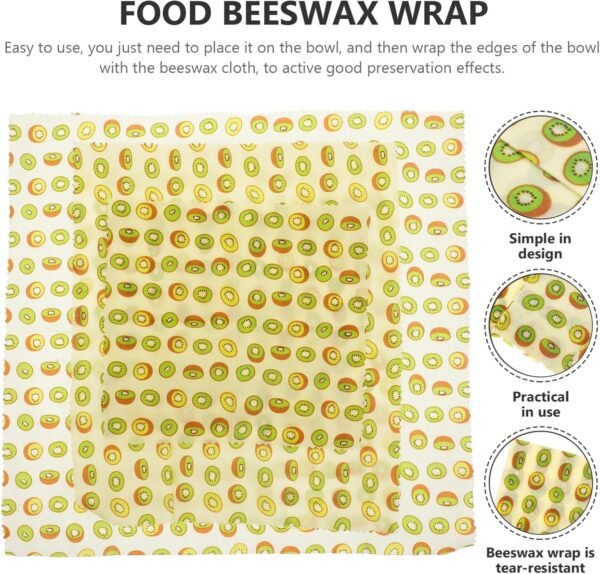 Kichvoe 3pcs Beeswax Beeswax Food Wraps Beeswax Food Packaging Beeswax Cloth Reusable Food Wraps Kiwi Fruits Food Wrapping Cloth Beeswax Paper Beeswax Bowl Cover Kitchen Supplies - Image 6