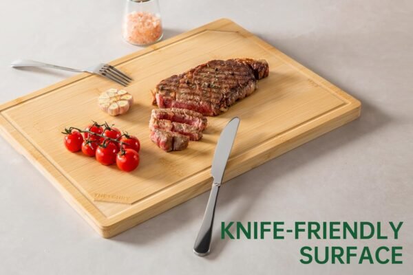 Organic Bamboo Cutting Boards for Kitchen-Wood Non-Slip Cutting Board with Juice Groove & Handle, Extra Large Chopping Board for Meat, Perfect Size for Prep & Serving, 17" x12" x0.7" - Image 3