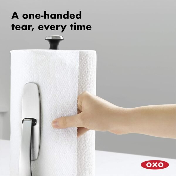 OXO Good Grips SimplyTear Paper Towel Holder - Stainless Steel (Silver & Black) - Image 4