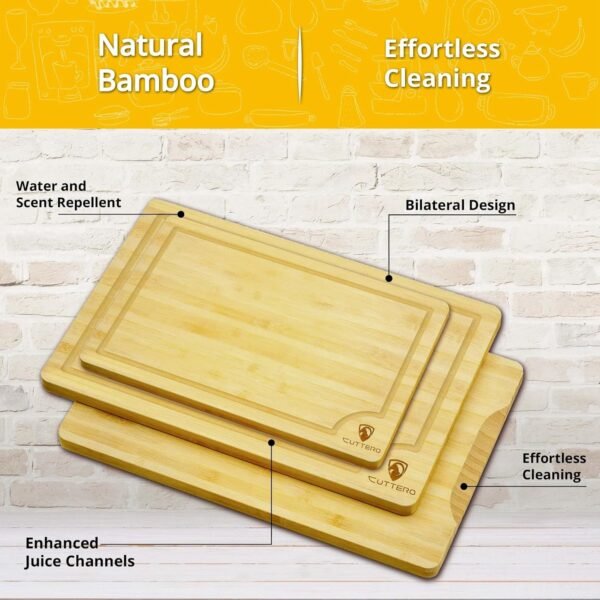 Cutting Boards for Kitchen - Bamboo Cutting Board Set of 2, Cutting Boards w/Juice Grooves, Thick Chopping Board for Meat, Veggies, Easy Grip Handle - Kitchen Gadgets Gift - Image 3