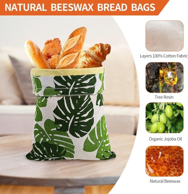 Reusable Beeswax Bread Bags 2 pcs,Sourdough Bread Bags for handmade bread,XL Beeswax Bread Bag,Cotton Linen Bread Bags to keep fresh,Bread Storage Bags - Image 4