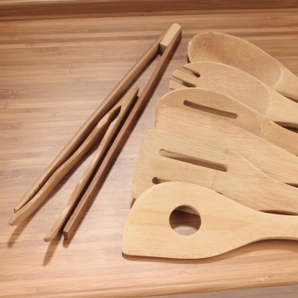 BambooMN Organic Bamboo Utensil Set Spatula Spoon Tongs - 8 Piece - Image 3