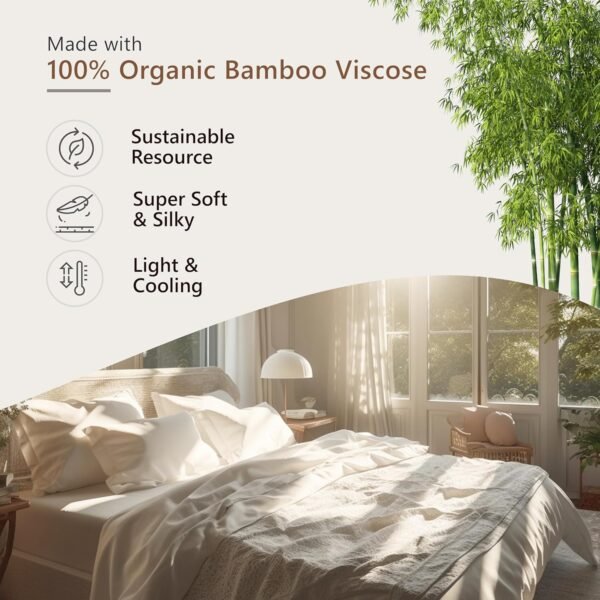 Luxury 100% Viscose Derived from Bamboo Sheets King Size - Organic, Super Soft King Sheets Set - Top and Fitted Sheet, 2 Pillowcases - King Size Cooling Sheets for Hot Sleepers - Image 2