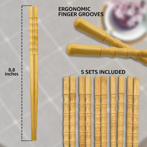 Premium Quality Bamboo Chopsticks Set, Eco-friendly & Reusable Sushi Utensils, Lightweight Natural Bamboo for Asian Dining ,Ideal Gift for Food Lovers and Perfect Asian Cuisine Utensils (Natural) - Image 5