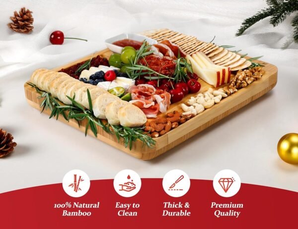 Easoger Cheese Board, Large Charcuterie Board Set, Bamboo Serving Platter, 4 Serving Knives and Utensils - House Warming Gifts, Wedding Gifts for Couples, Birthday Gift for Women or Men - Image 6