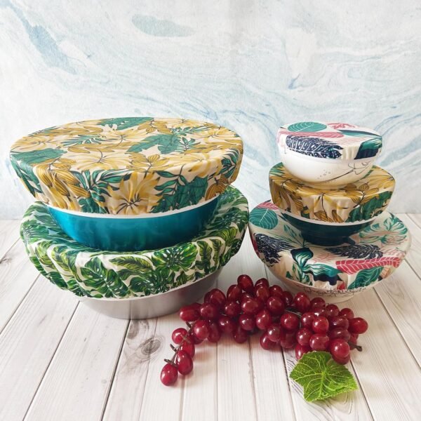 5 Pcs Eco-friendly Reusable Beewax Bowl Covers Cotton Cloth Storage Elastic Food Storage Covers For Food, Fruits and Leftover - Image 6