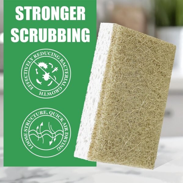 Natural Kitchen Sponges, 12 Pack Non-Scratch Sponges for Dishes, Biodegradable Scruber Sponges Kitchen for Cleaning, Household - Image 2