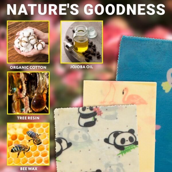 EZGOODZ Reusable Beeswax Food Wraps S, M, L. Pack of 3 Organic Reusable Beeswax Wrap with Animal Print. Washable Bee Wax Paper Food Wrap for Sandwiches, Bowls. Sturdy Beeswax Wraps for Food Reusable - Image 2