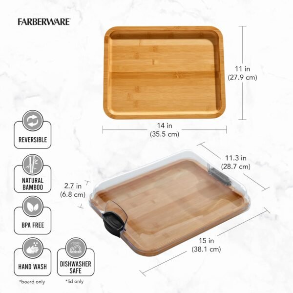 Farberware Build-A-Board Bamboo Cutting Board with Clear Locking Lid and Black Handles, Perfect for Charcuterie, Snacks, and More - Make it. Take it. Enjoy it, 11x14 Inch, Single Compartment - Image 6