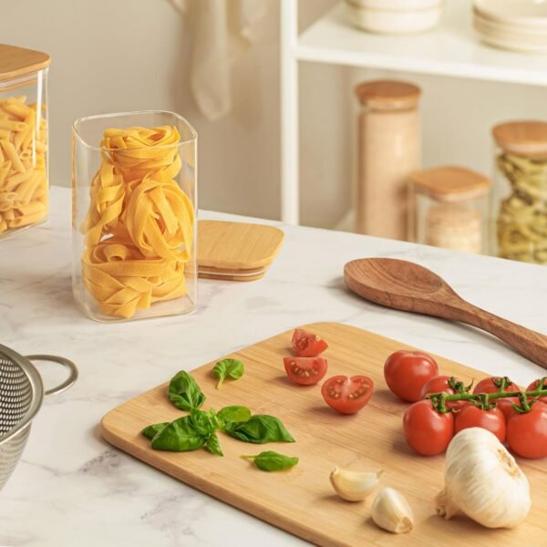 Kitchen Storage Jars 34oz - Set of 3 Bamboo Lid Storage Containers - Square Glass Food Storage Jars - Airtight Glass Pantry Storage - Image 7