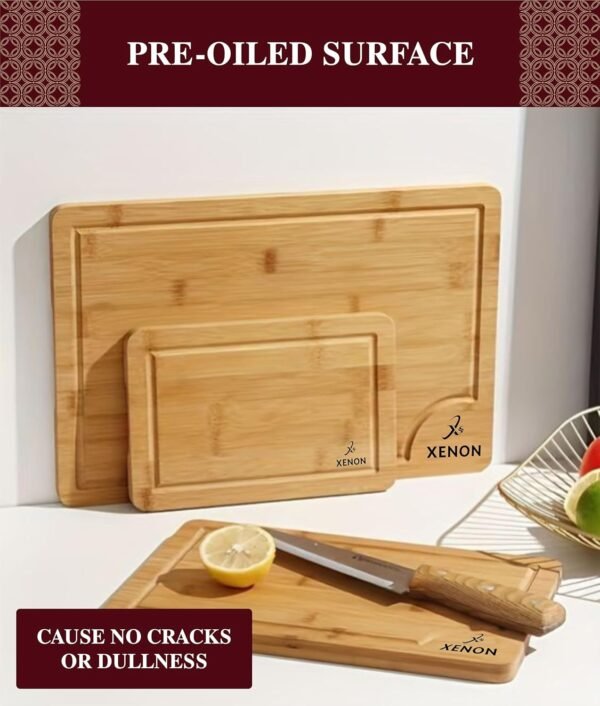 Xenon Wooden Cutting Boards for Kitchen Meal Prep & Serving - Bamboo Wood Cutting Board Set - Charcuterie & Chopping Butcher Block for Meat - Kitchen Gadgets Gift Set of 3 - Image 5