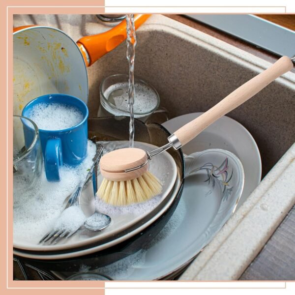 Maxdot 4 Pcs Kitchen Dish Brush with Beechwood Handle Natural Wooden Handle Scrub Brush Fiber Bristles Dish Scrub 2 Inch Replacement Brush Head for Pots Pans Utensils Washing Supplies - Image 6