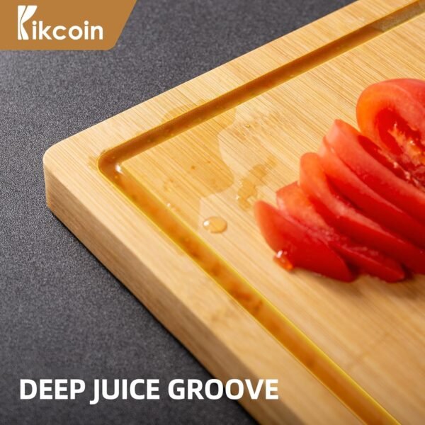 Bamboo Cutting Boards for Kitchen, (Set of 3) Kitchen Chopping Board with 3 Built-In Compartments and Juice Groove Heavy Duty Serving Tray Wood Butcher Block and Wooden Carving Board, Kikcoin - Image 5