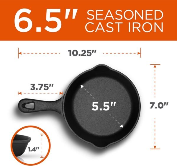 Commercial CHEF 6.5 Inch Cast Iron Skillet, Black - Image 2