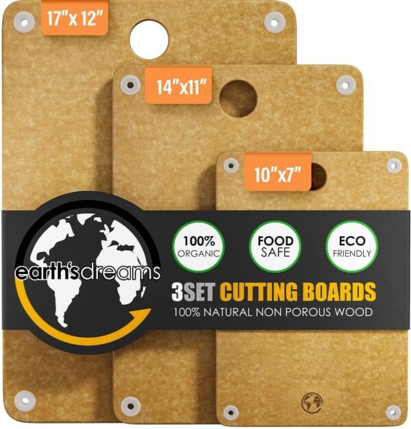 Earth's Dreams Wood Cutting Board Set - Heavy-Duty 3 Piece Cutting Board Set - Small, Large & Extra Large Cutting Board - Chacuterie Board - Best Non Plastic, Non Toxic Cutting Board - Dishwasher Safe