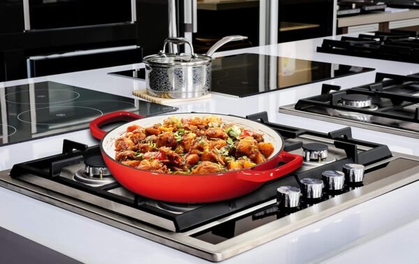 Enameled Cast Iron 3 Piece Bundle Gift Set, 3.8qt. Braiser Pan, 12 inch Skillet & 3qt. Balti Dish, Cookware Set - Image 5