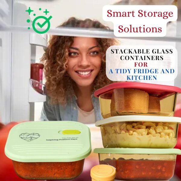 AI LOVE PEACE Microwave Safe Container, Glass Meal Prep Containers Reusable, Glass Food Storage Containers With Lids, Glass Lunch Containers For Adults, Microwave Lunch Box for Dishes & Leftover. - Image 5