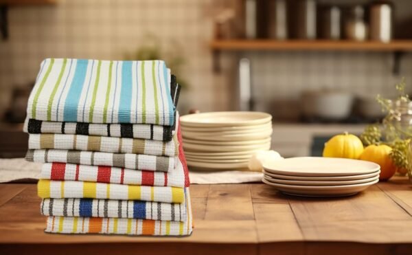 COTTON CRAFT Oversized Kitchen Towels - 4 Pack 100% Cotton Basketweave Tea Dish Towels - Absorbent Reusable Low Lint Quick Dry - Cooking Drying Restaurant Bar Cleaning Cloth Napkin -20x30 Linen Stripe - Image 2