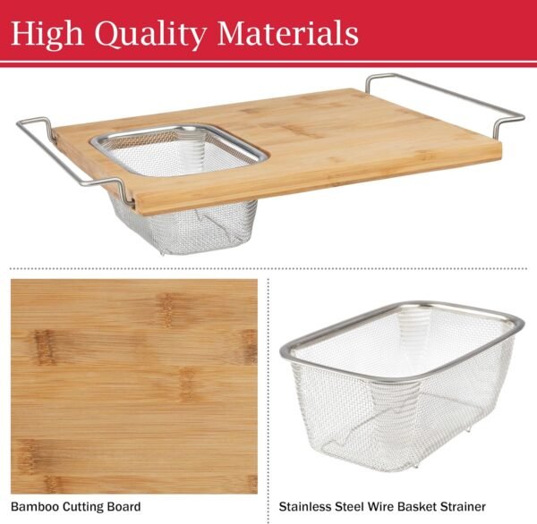 Cutting Board with Strainer - 2 in 1 Adjustable Bamboo Chopping Board with Removable Stainless Steel Colander for Over the Sink by Classic Cuisine - Image 5