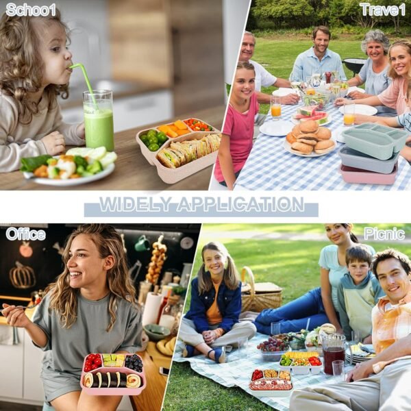 4 PCS Bento Lunch Box,4 Compartment Meal Prep Lunch Containers,Leak Proof Bento Box Adult Lunch Box,BPA Free Plastic Reusable Food Storage Container with lid,Microwave/Freezer/Dishwasher Safe - Image 7