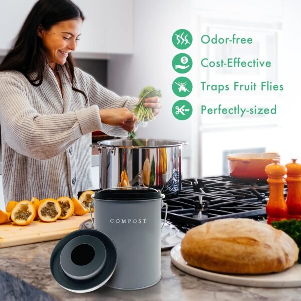 FINESSY Compost Bin Kitchen Compost Bin Countertop Compost Bin for Kitchen, 1 Gallon Compost Bucket for Kitchen Indoor Compost Bin Counter Compost Bin with Lid Food Composter Kitchen Counter Tabl - Image 3