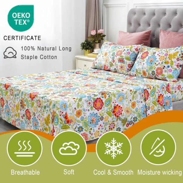 Bedlifes Floral Sheets Queen 800 Thread Count 100% Egyptian Cotton Sheets Queen Size-Cooling Sheets Soft Breathable Sateen Luxury Hotel Sheets-16 Deep Pocket 4Piece-(Queen,Colorful) - Image 3