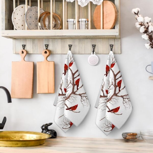 Winter Birds Cardinal Christmas Decor Kitchen Dish Towels Set of 2, Ultra Soft Absorbent Tea Towels Hand Drying Baking Cooking Cloth for Kitchen Decor - Image 4