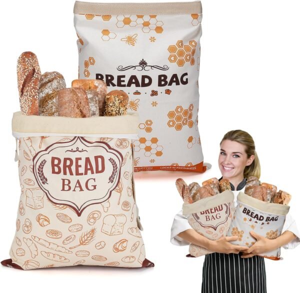ANPHSIN 2pcs Beeswax Bread Bags for Homemade Bread - Reusable Sourdough Bread Storage Bags, Large Beeswax Wraps Freezer Bread Container for Fresh Bread Christmas Baker Gifts