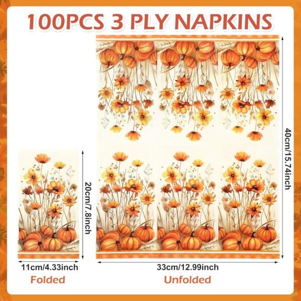 Homlouue 100 Pcs Fall Napkins, Thanksgiving Napkins, Pumpkin Napkins for Fall Thanksgiving Autumn Party, Thanksgiving Disposable Paper Hand Towels for Bathroom Kitchen Home Decorations Party Supplies - Image 6
