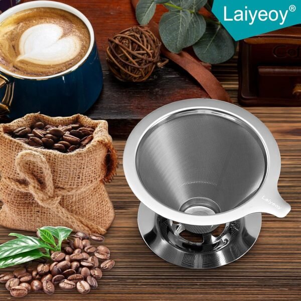 Pour Over Coffee Dripper, Slow Drip Paperless Coffee Filter, Stainless Steel Pour Over Coffee Maker for Single Cup Brew, Double Mesh Design of Manual Reusable Cone Filter. - Image 2