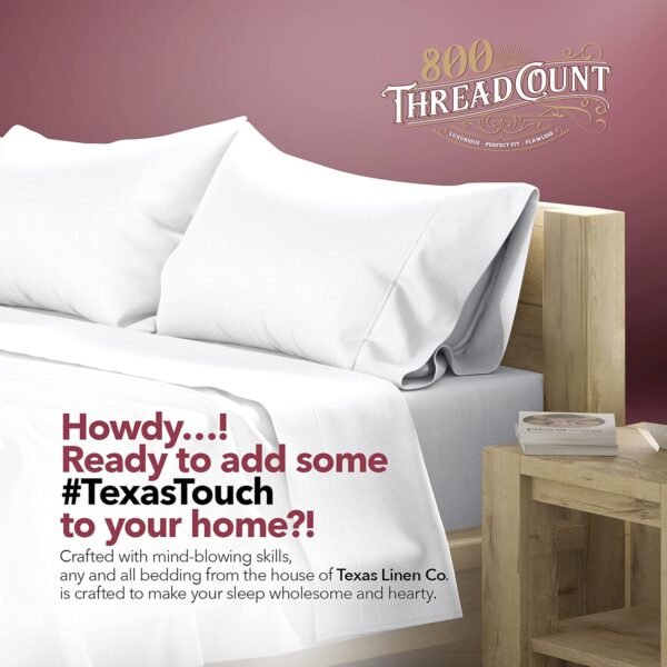 TEXAS LINEN CO. 100% Egyptian Cotton Sheets Queen Size - 800 Thread Count 4 PC White Egyptian Cotton Sheets for Queen Size Bed, Soft Cooling Luxury Hotel Sheets, Deep Pocket Queen Sheets - Image 8