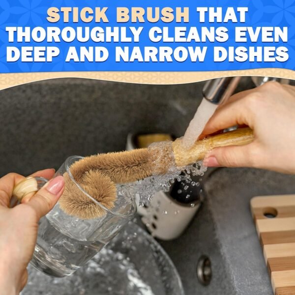5Pcs Bamboo Dish Brush Set - Wooden Dish Brush Bamboo Scrub Brush for Dishes Wood Dish Brush Bamboo Dish Scrubber Set Palm Brush Wood Dish Scrub Brush - Wooden Dish Scrubber Kitchen Brush Set - Image 9